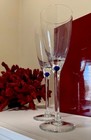 June Summer Sale  Vintage Cobalt Sapphire Blue Bubble Stem Champagne Flutes