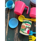 Vintage Play Food Kitchen Accessory Lot Plastic Grocery Cans Bottles Dishes 14pc