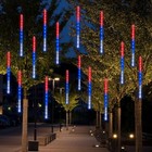 4th Of July Lights Decorations  288led Red Blue And White Meteor Shower Rain    