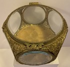 Vintage Ormolu Ornate Filigree 6 Panel Beveled Glass Jewelry Trinket Casket Box