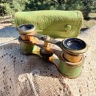 Antique French Opera Glasses Green Leather Case Paris Theater Binoculars