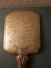 Vintage Midcentury Goldtone Vanity Hand Mirror W floral Scroll Work   