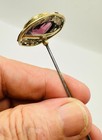 Antique Hatpin Golden Olive Leaves Twisted Rope Surround Lovely Amethyst Center