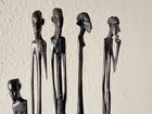 Vtg African Folk Art Tall thin Human Figures Hand-carved Ebony Wood Sculpture 