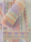 Vtg 80 s Fieldcrest Bath   Hand Towel   Washcloth Set Pastel Aztec Plush Soft