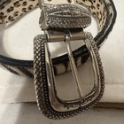 Vintage Cowhide Leather Belt Zebra Print Silver Tone Buckle 39 5   