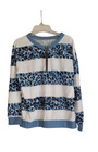 Long Sleeve T-shirt  Sz L  New Crew Neck Casual Blouse 1 4 Zip Blue white Women