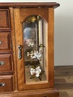 Vintage Wooden Jewelry Box 4 Drawers Floral Glass Door Mirror Chest Trinket