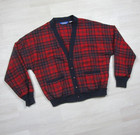 Vintage 1960s Pendleton Wool Cardigan Mens  l  Red Tartan Plaid Academia Preppy