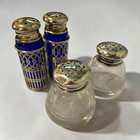 Vintage Glass   Metal Salt   Pepper Shakers Set  Blue clear Floral  2pc
