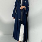 Women Muslim Open Long Dress Abaya Dubai Embroidery Kimono Modest Robe Ramadan