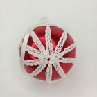 Christmas Ornament Red Satin White Macrame Vintage Holiday Decor