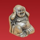 Antique Copper Silver Plated Laughing Buddha Sculpture Carving Decor Artifact