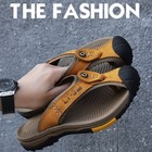 Men s Flip Flops Leather Sandals Summer Casual Beach Shoes Outdoor Slippers Size