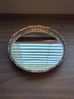 Vintage Vanity Tray  Gold-tone  Perfume Mirrored Filigree Round Regency Footed 