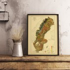 Sweden Map  Sweden 2d Relief Map  Sweden Vintage Poster - 2d Flat Print