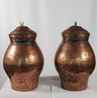 Antique 19thc Turkish Copper Jars Pair W  Crescent Lids Ottoman 35x23 Cm
