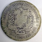 Venezuela 1879  5 Bolivares Gram 25  Silver Coin
