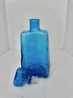 Vintage Mcm Empoli Glass Decanter Bottle Vase Blue Textured Bark W stopper Mint