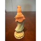 Vintage Chinese Guan Yin Statue Figurine Lotus Base Pink Green Gold