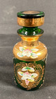 Vintage Czech Bohemia Emerald Green Glass Perfume Bottle Dauber Label