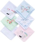 3x Assorted Ladies Novetly Embroidered Cotton Soft Handkerchiefs Scalloped