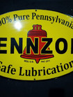 Porcelain Pennzoil Safe Lubrication Enamel Sign Size 30 x 18  Inches 2 Sided