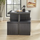 Modern Kitchen 5 Pc Dining Set Table Padded Storage Ottoman Stool Chairs Dark Gr