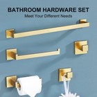 Kokosiri 5 Pc Bathroom Set Towel  Toilet Paper Holder  Robe Hook Brushed Gold