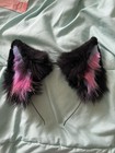 Black Pink Purple Faux Fur Cat Ears And Tail Costume Set Adult Unisex One Size