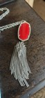 Kendra Scott Silver Cable Chain Necklace Red Octagon Tassel Pendant Lobster