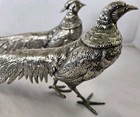 Vtg Pair Silverplate Pheasants Birds Male   Female 11  Made In Italy