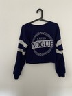 Women s Navy white Cropped Crewneck Sweatshirt Striped Sleeves Logo Size S