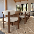 Set Of 4 Mid Century Modern Dining Chairs Beige Chenille Solid Oak Frame Walnut