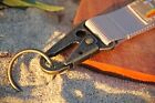 Vintage Toyota Heritage Stripes Keychain Tan  Antique Brass Metal Clip Accessory