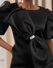 Size 8 Ashro Black Formal Wedding Church Party Perrine Rhinestone Bow Dress