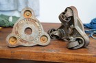 Antique Bond Foundry Caster Wheels Cast Iron Industrial Cart Pair Vintage Set