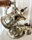 Antique Silver Plated Tilting Water Pitcher W stand Cup Lemonade Chased Rogers