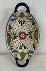 Mexican Talavera Pottery Oval Platter With Handles Hand Painted Floral 13x7x2 25