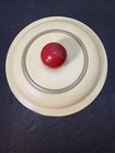 Vintage Painted Vanity Powder Puff Trinket Music Box Red Knob Footed