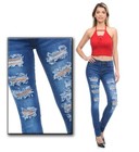 Jack  David Womens Blue Destroy Skinny Ripped Distressed Denim Stretch Jeans