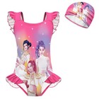 New Girls  K-pop Demon Inspired Ruffle Shoulder One-piece Swimsuit With Swim Cap