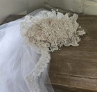 Vintage 1960s 70s Bridal Veil  Flower  Pearl  Sequin  Lace  Tulle  Romantic