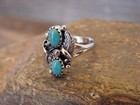 Native American Sterling Silver   Turquoise Feather Ring - Largo - Size 7 5