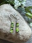 Southwestern 925 Sterling Silver Green Turquoise Bead Earrings 1 Inch