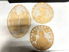 Antique Bobbin Lace Figural Needle Lace Portraits 3 Tan Linen Hand-made 