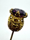 Antique Victorian Amethyst Purple Glass Stone Thistle Depose Gold Tone Hat Pin