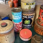 Lot Of 11 Vintage Tin Can Containers Various Uses   Advertisers Empty