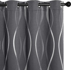 Grey Blackout Curtains 84 Inch 2 Panel Wave Stripe Thermal Window Drapes Set
