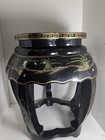Vintage Chinese Black Lacquered Wooden Stool   Side Table Bird  Flowers   Asian